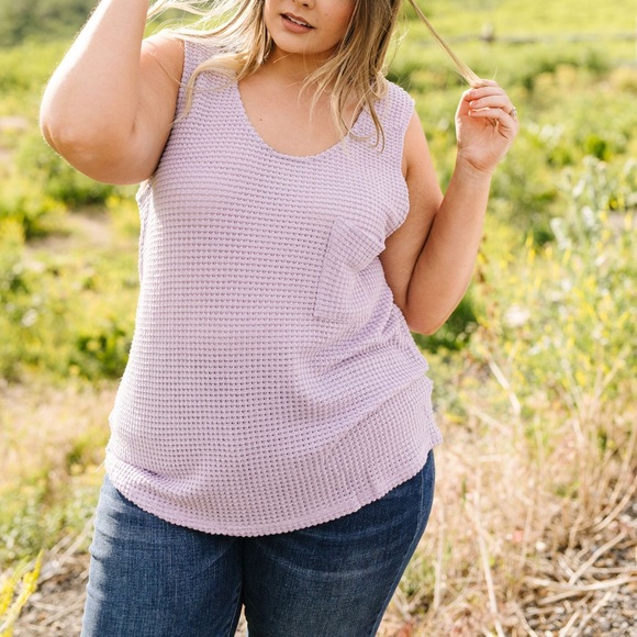 Open Weave Waffle Knit Tank in Lavender - Picture 9 of 11